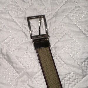 Coach Vintage Silver Buckle Olive Canvas/Jacard and Brown Leather Belt